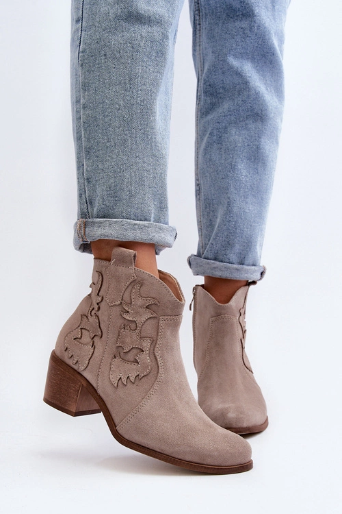 Zazoo 3426 Damskie Zamszowe Botki Kowbojki Cappucino