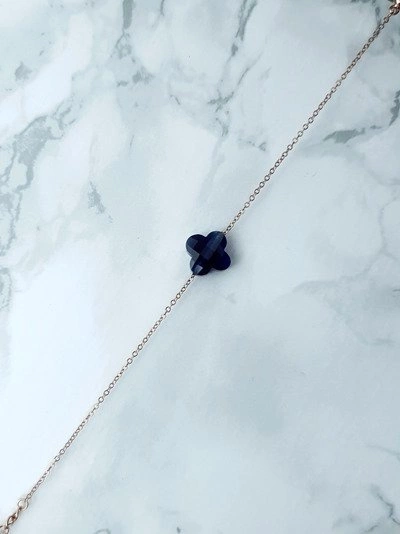 Damska Bransoleta Na Łańcuszku Granatowa Koniczynka Złota Memphis