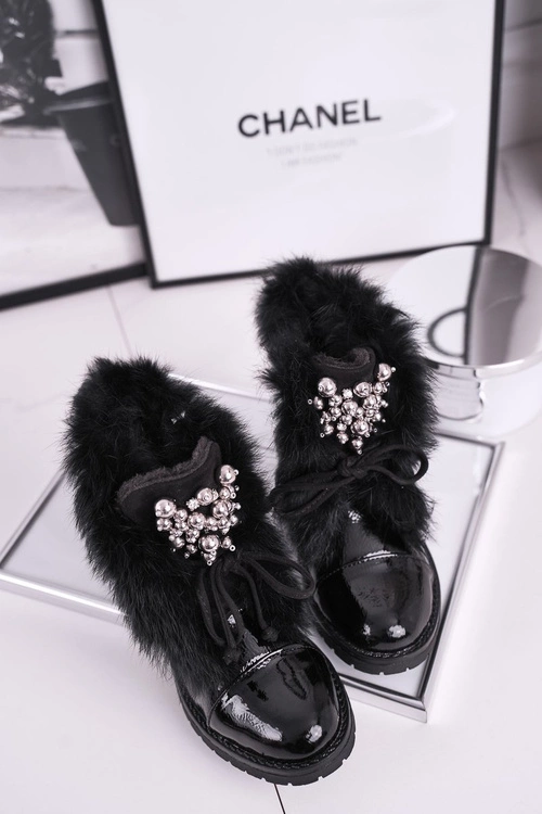 Dziecięce Ocieplane Botki Z Futerkiem Lakierowane Czarne Ella