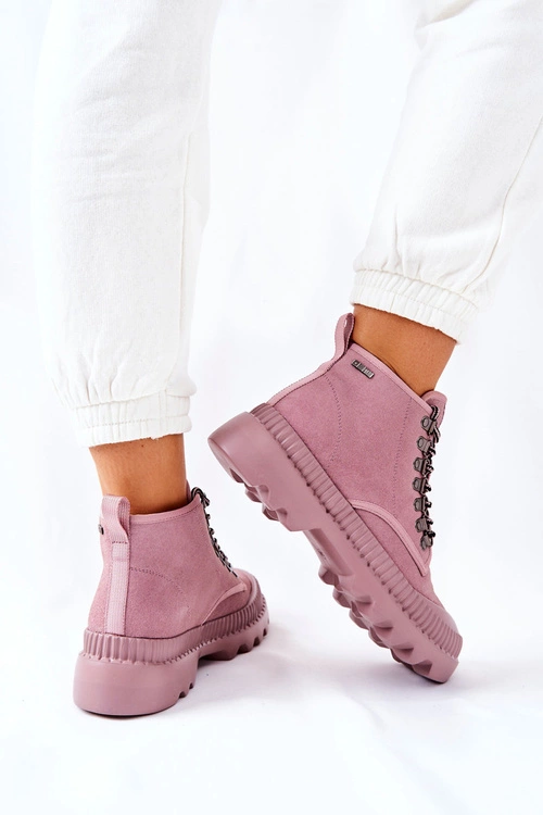 Skórzane Trapery Botki Big Star II274367 Różowe