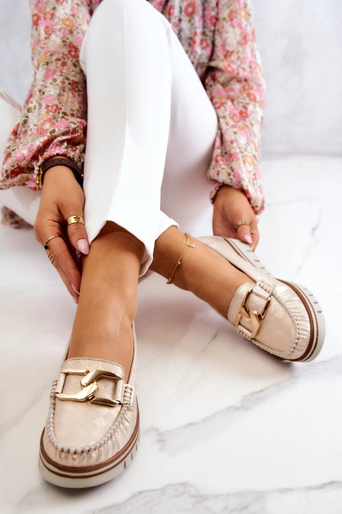 Damskie Skórzane Mokasyny Na Platformie Złote Venesia