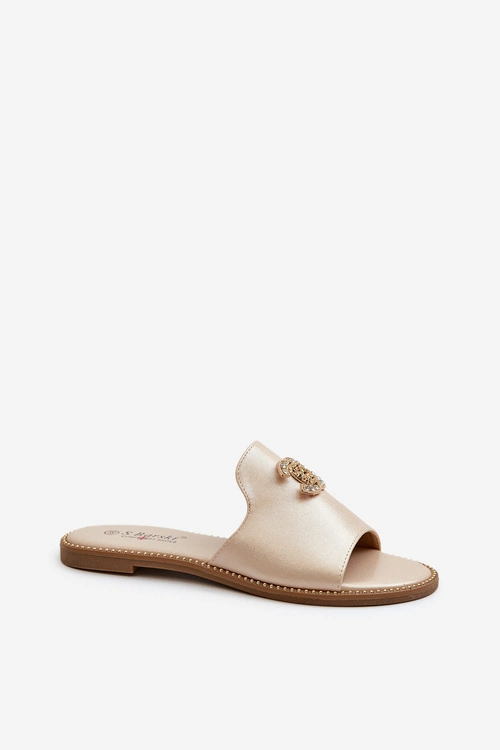 Eleganckie Klapki Damskie Błyszczące Z Ozdobą S.Barski KV27-050 Złote