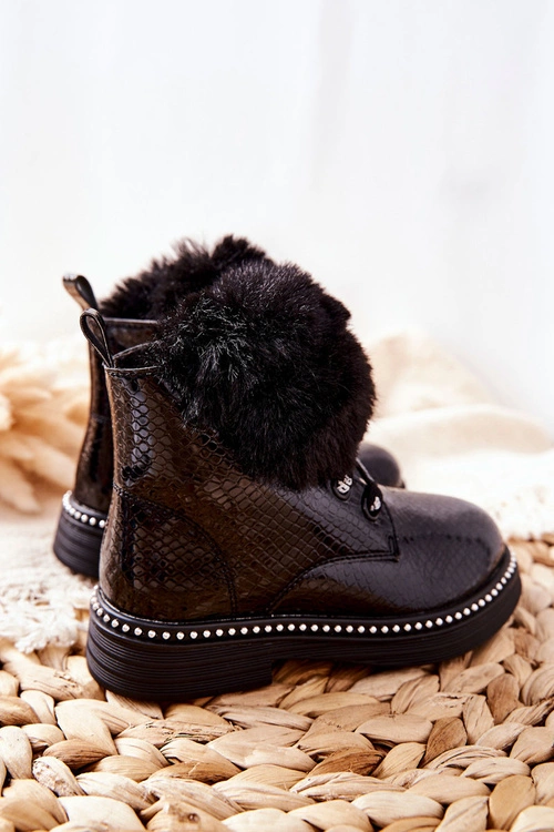 Dziecięce Botki Ocieplane Z Futerkiem Czarne Rosea