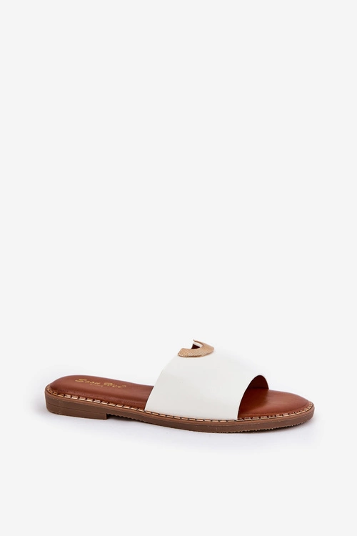 Klapki Damskie Eko Skórzane Z Ozdobnymi Detalami Białe Mevith