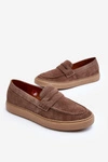 Zamszowe Męskie Półbuty Loafersy Zazoo 1574 Ciemnobeżowe