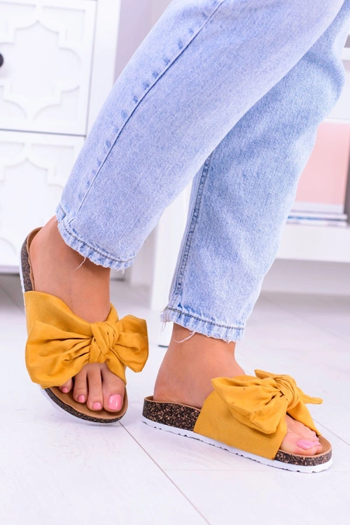 Vices Damskie Żółte Klapki Na Korku Kokarda Nina