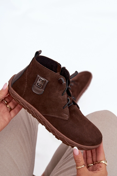 Zamszowe Półbuty Barefoot Damskie Z Ozdobnym Detalem Zazoo 30072 Czekoladowe