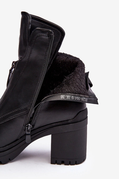 Damskie Skórzane Botki Z Dżetami Czarne Rosie