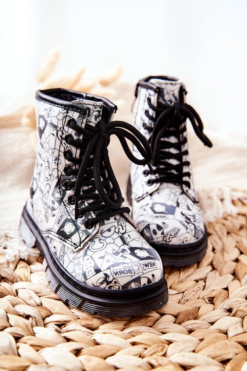 Dziecięce Botki Ocieplane Z Suwakiem Biało-Czarne Tiptop