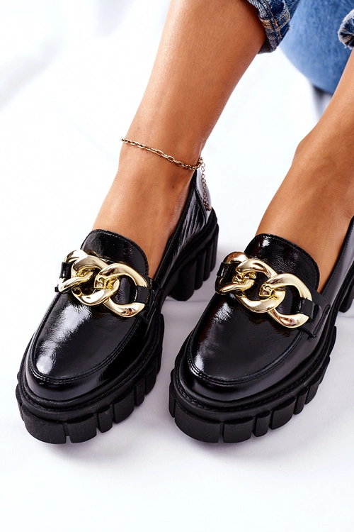 Damskie Półbuty Loafery Skórzane Czarne Laura Messi 2339