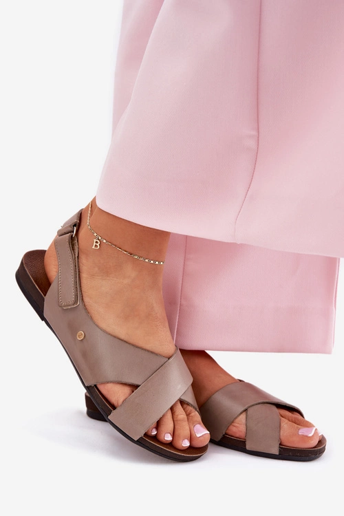 Skórzane Sandały Na Rzep Zazoo 40141 Ciemnobeżowe