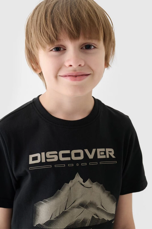 Koszulka T-Shirt Z Nadrukiem Dla Chłopca 4F 4FJWAW24TTSHM1553-20S Czarna