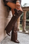 Ocieplane Kozaki Z Wywiniętą Cholewką Za Kolano Obcas Słupek Brązowe Serelle 