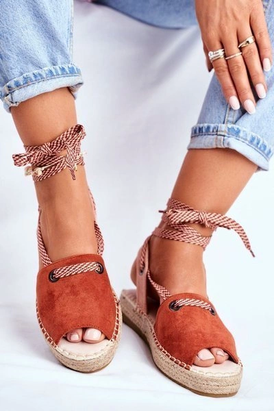 Espadryle Damskie Na Platformie Lniane Pomarańczowe Monacoz