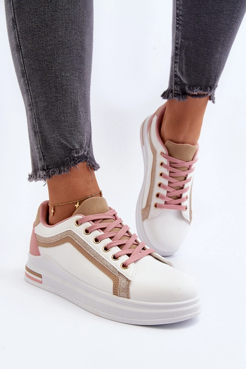 Sneakesy Damskie Z Brokatem Beżowe Elnami