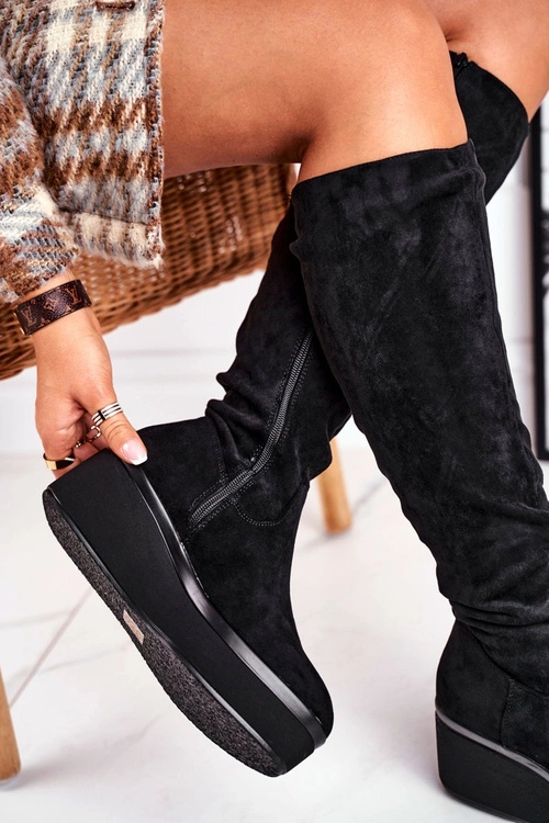 Kozaki damskie Sergio Leone na platformie czarne BT732