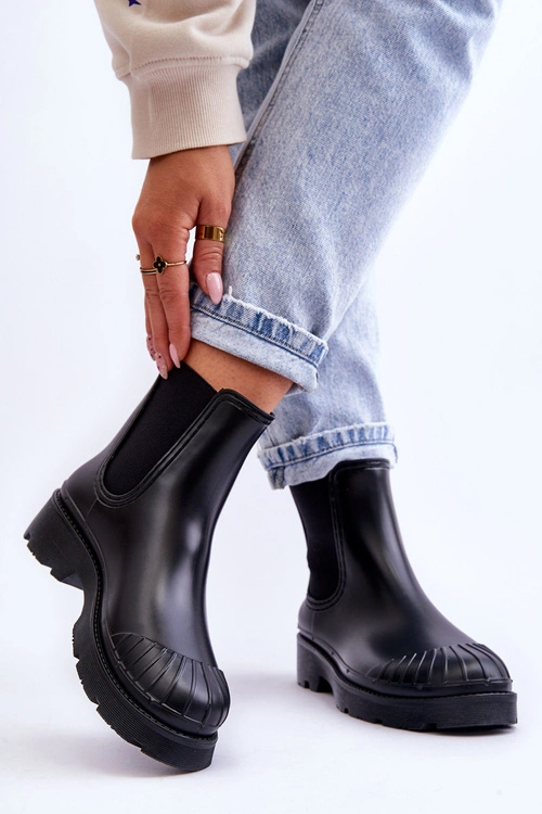 Wsuwane Gumowe Botki Kalosze Sztyblety Czarne Carme