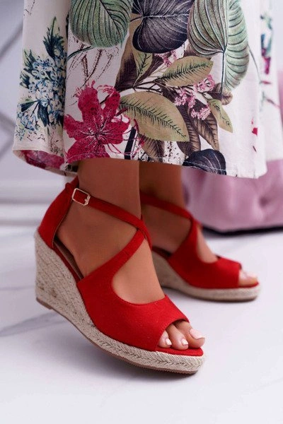 Sandały Damskie Na Espadrylu Czerwone Margus