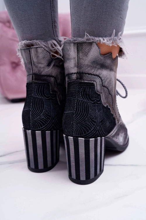 Botki Damskie Skórzane Maciejka Szare 03190