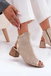 Skórzane Botki Damskie Na Obcasie Z Odkrytą Piętą Maciejka 06899-25 Złoto-Beżowe