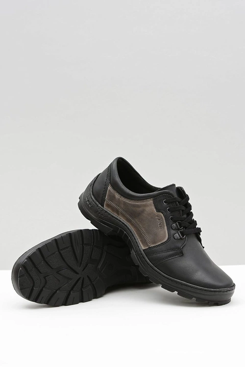 Męskie Skórzane Klasyczne Czarne Półbuty Favello