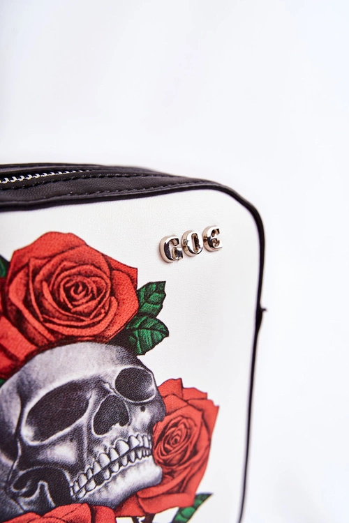 Skórzana Torebka Listonoszka W Print GOE ZNJ012 Czarno-Biała