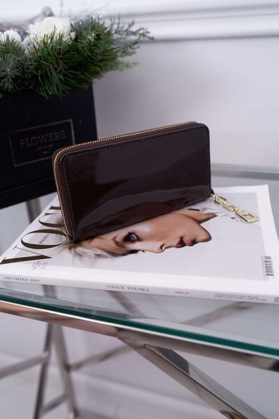 Portfel Damski Duży Ciemnoszary Złoty Ozdobny Suwak