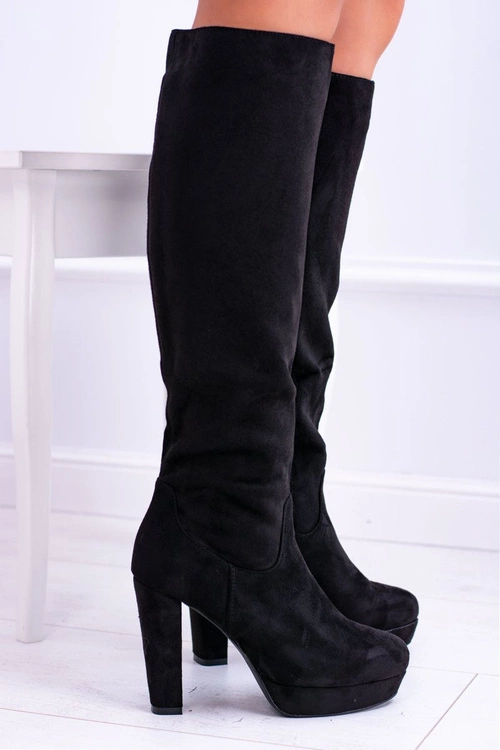 Czarne Damskie Kozaki Zamszowe Na Platformie Sergio Leone KZ296