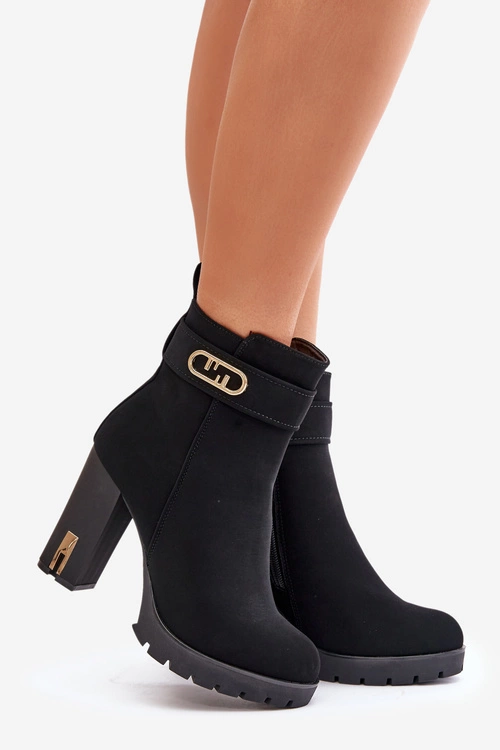 Ocieplane Botki Damskie Na Słupku Na Zamek Czarne Narielis