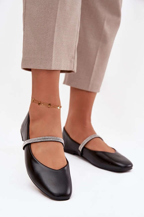 Baleriny Damskie Z Błyszczącymi Paskami Czarne Ilirene