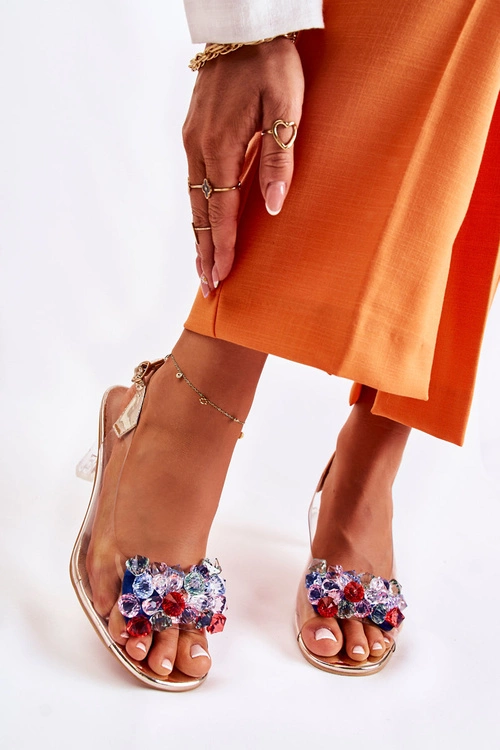 Eleganckie Sandały Z Kryształami Złote Lanette