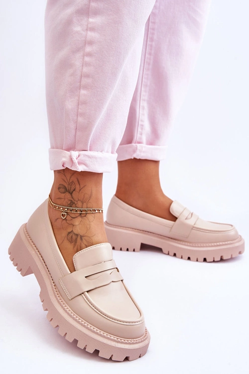 Skórzane Wsuwane Mokasyny Na Platformie Beżowe Riverside