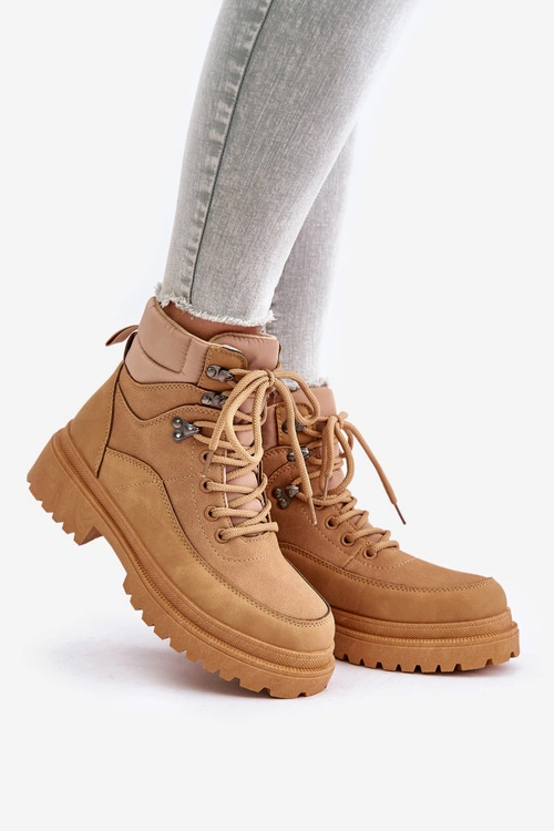 Botki Trapery Damskie Sznurowane Camel Rabaria