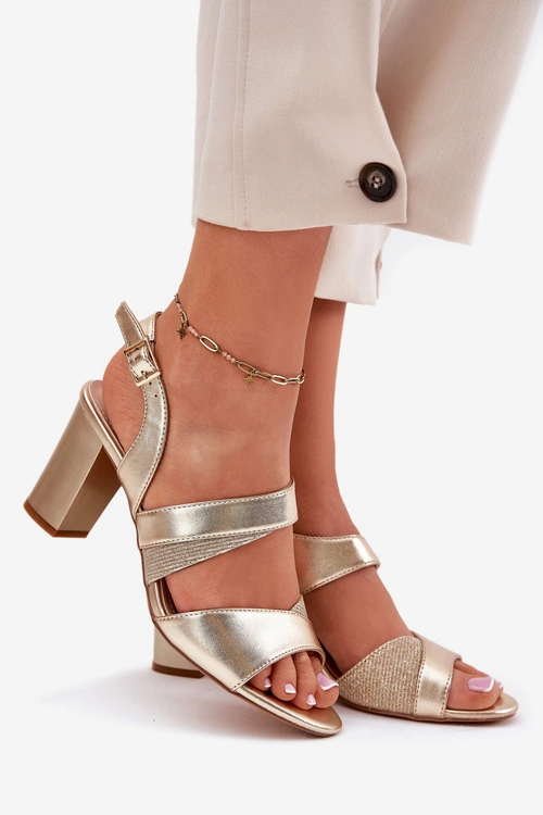 Sandały Damskie Na Słupku Sergio Leone SK866 Złote