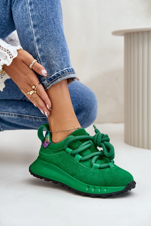 Zamszowe Sneakersy Damskie Z Grubym Sznurowaniem Artiker 55C0099 Zielone