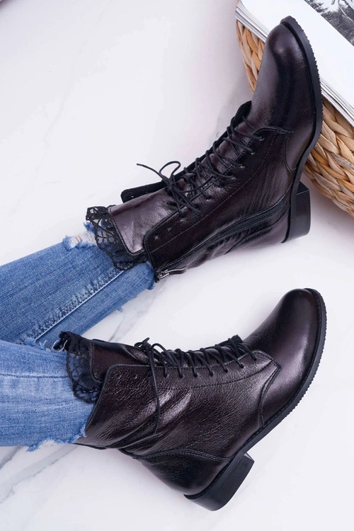 Botki Damskie Skóra Naturalna Nicole Czarne 2193