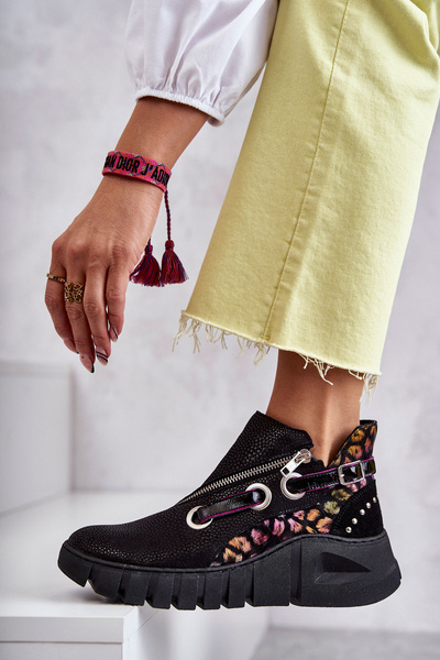 Skórzane Botki Maciejka Z Cętkami 05660-20 Czarne 