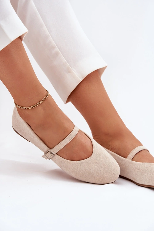 Płaskie Baleriny Z Paskiem Eko Zamszowe Beżowe Tirilina