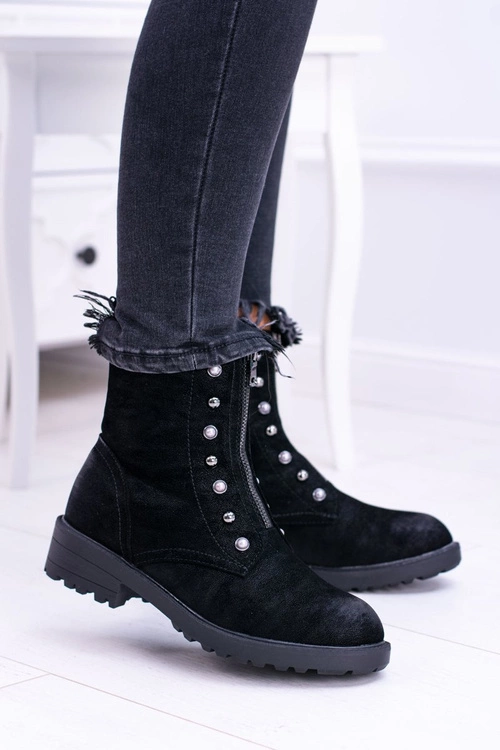 Czarne Damskie Botki Ocieplane Trapery Dowito