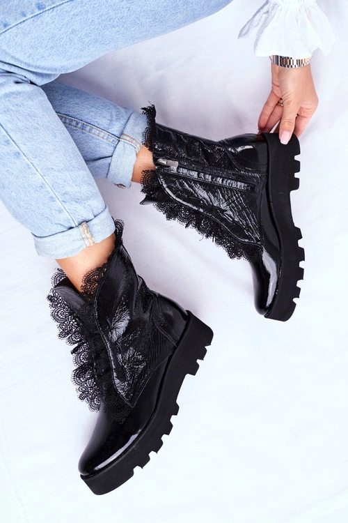 Damskie Botki Wysokie Lakierowane Skórzane Montegero