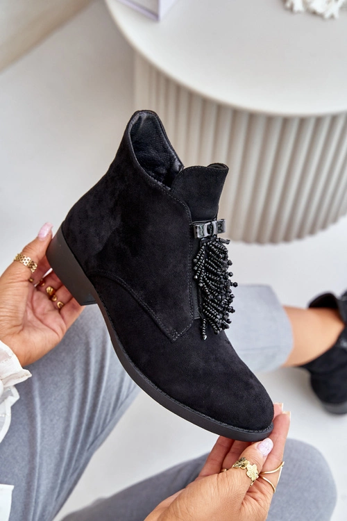 Ocieplane Niskie Botki Z Ozdobą Na Zamek S.Barski HY42-715 Czarne