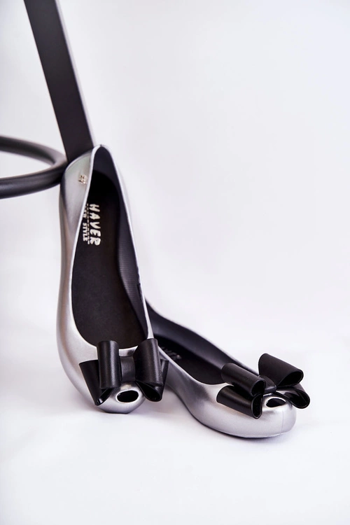 Damskie Gumowe Baleriny Z Kokardą Srebrne Florret