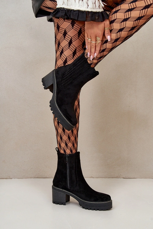 Botki Damskie Na Słupku Z Eko Zamszu Ocieplane Czarne Nevitas