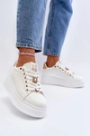 Sneakersy Damskie Na Platformie Z Ozdobami Białe Herbisa