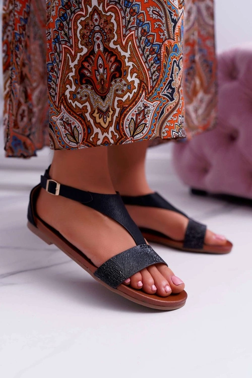 Sandały Damskie Płaskie Sergio Leone SK020 Czarne Magra