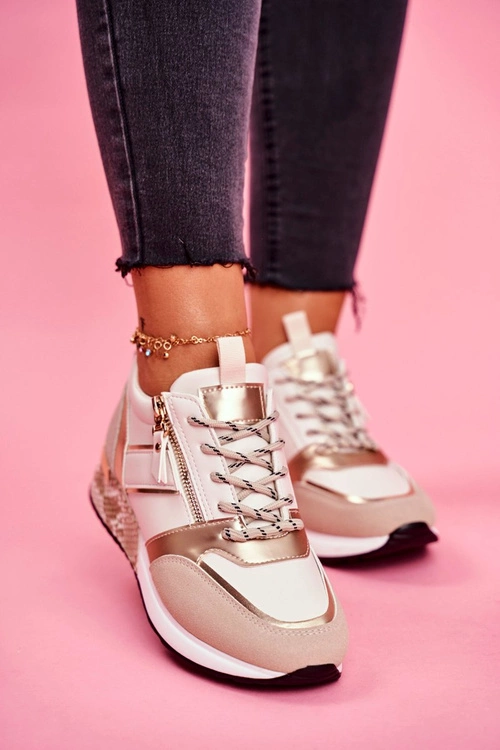 Sportowe Damskie Buty Beżowo Złote Figure