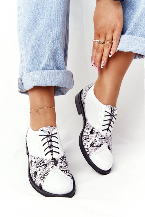 Damskie Skórzane Półbuty Visconi 7439294 Biało-Czarne