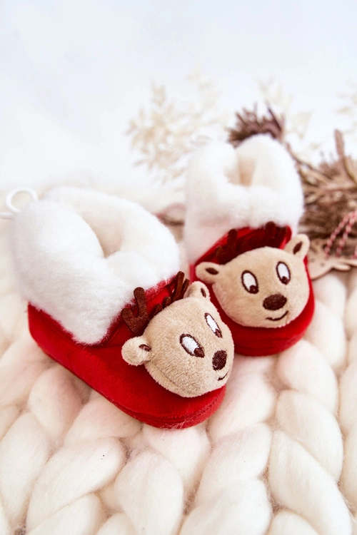 Dziecięce Ocieplane Papcie Renifer Czerwone