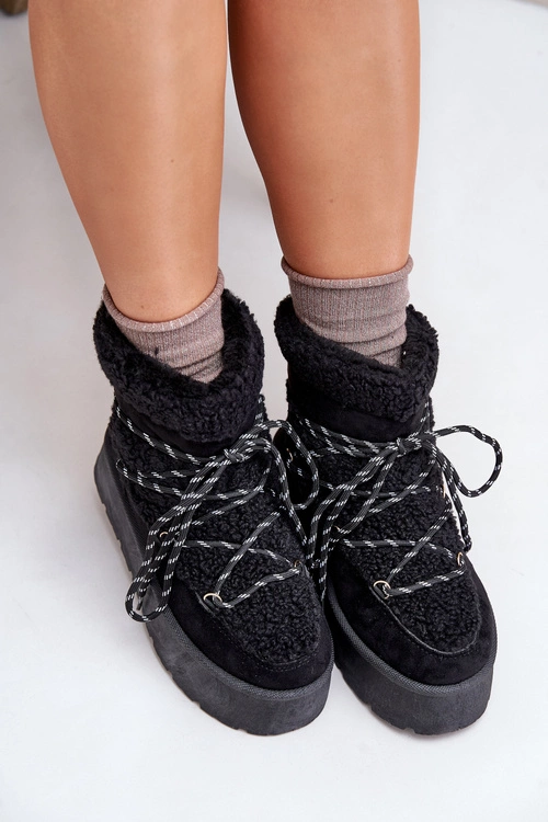 Śniegowce Na Platformie Z Wiązaniem Czarne Izathiel