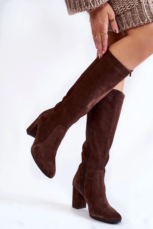 Kozaki Damskie Zamszowe Laura Messi 1415 Brązowe